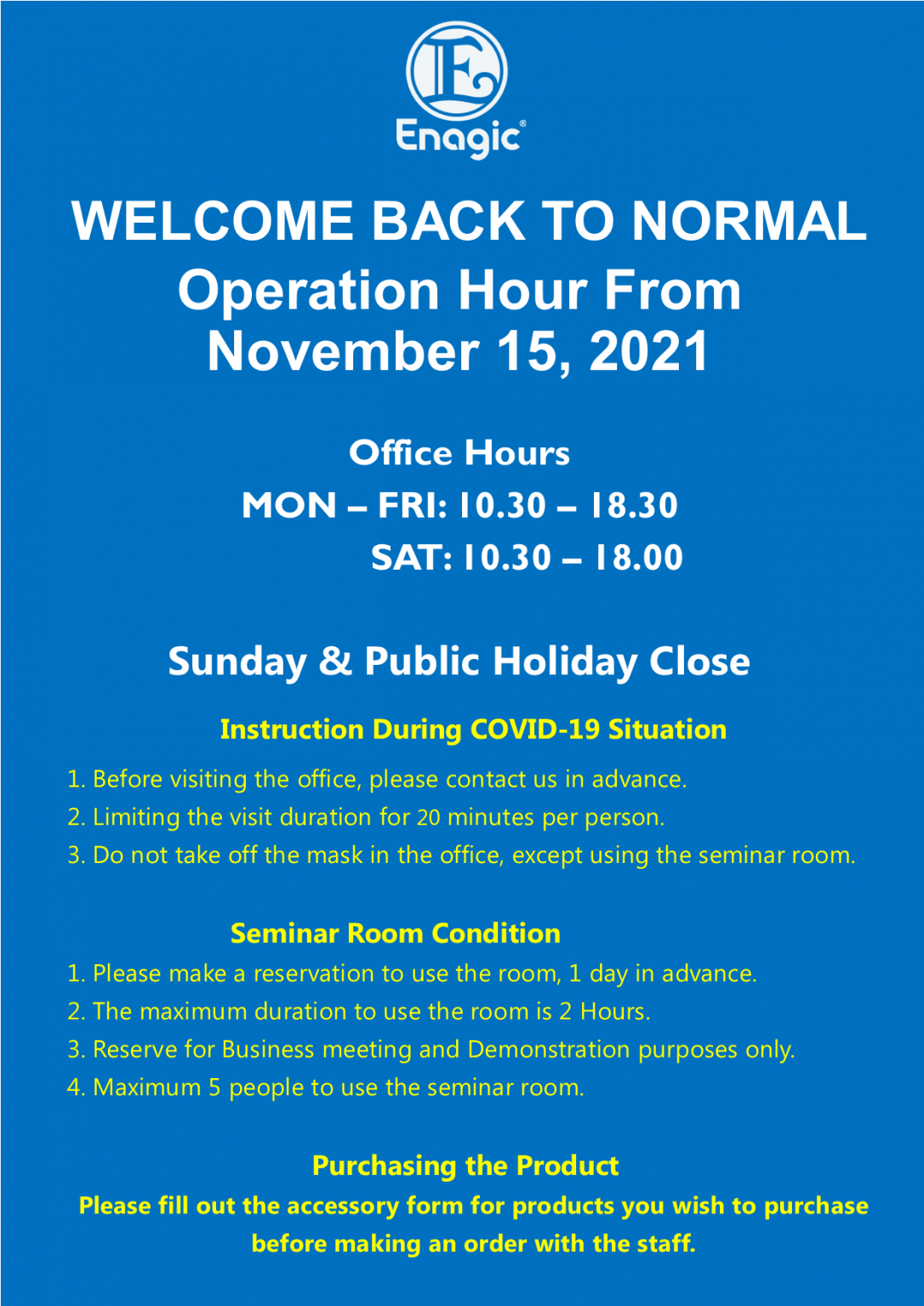 WELCOME BACK TO NORMAL OPERATION – Enagic® Thailand